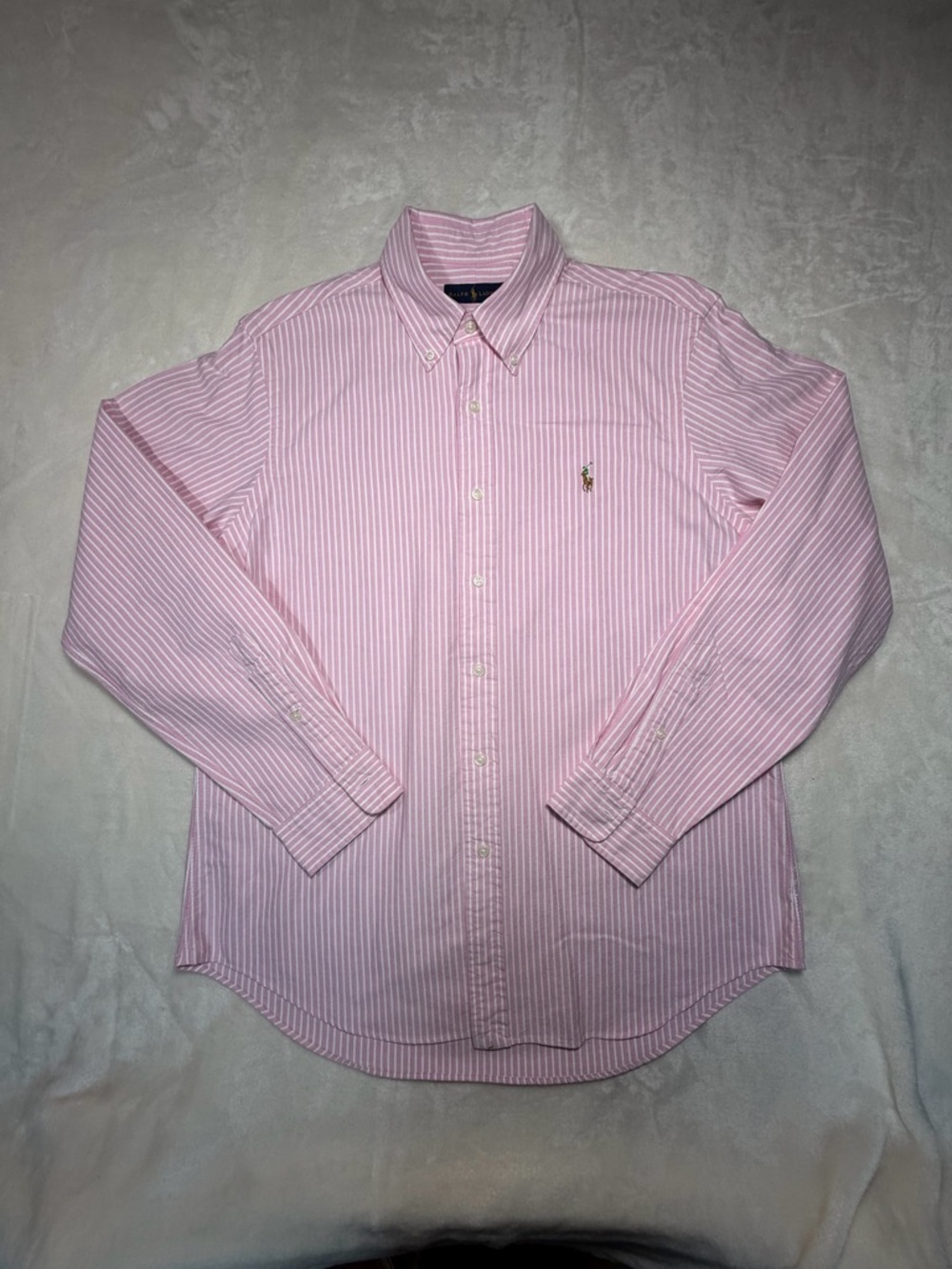 Ralph Lauren Pink White Striped Oxford Cotton Button-Down Shirt Men's Size L